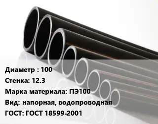 Труба полиэтиленовая 100х12.3 ПЭ100 напорная, водопроводная ГОСТ: ГОСТ 18599-2001